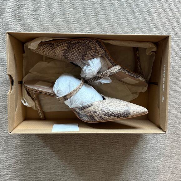 Dolce Vita Kanika Strappy Heels Size 7 Sand Snake Embossed Leather Pointed Toe - Picture 6 of 7